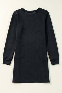 Black Solid Color Textured Long Sleeve Shift Dress Dresses/Mini Dresses Luxurious Weddings