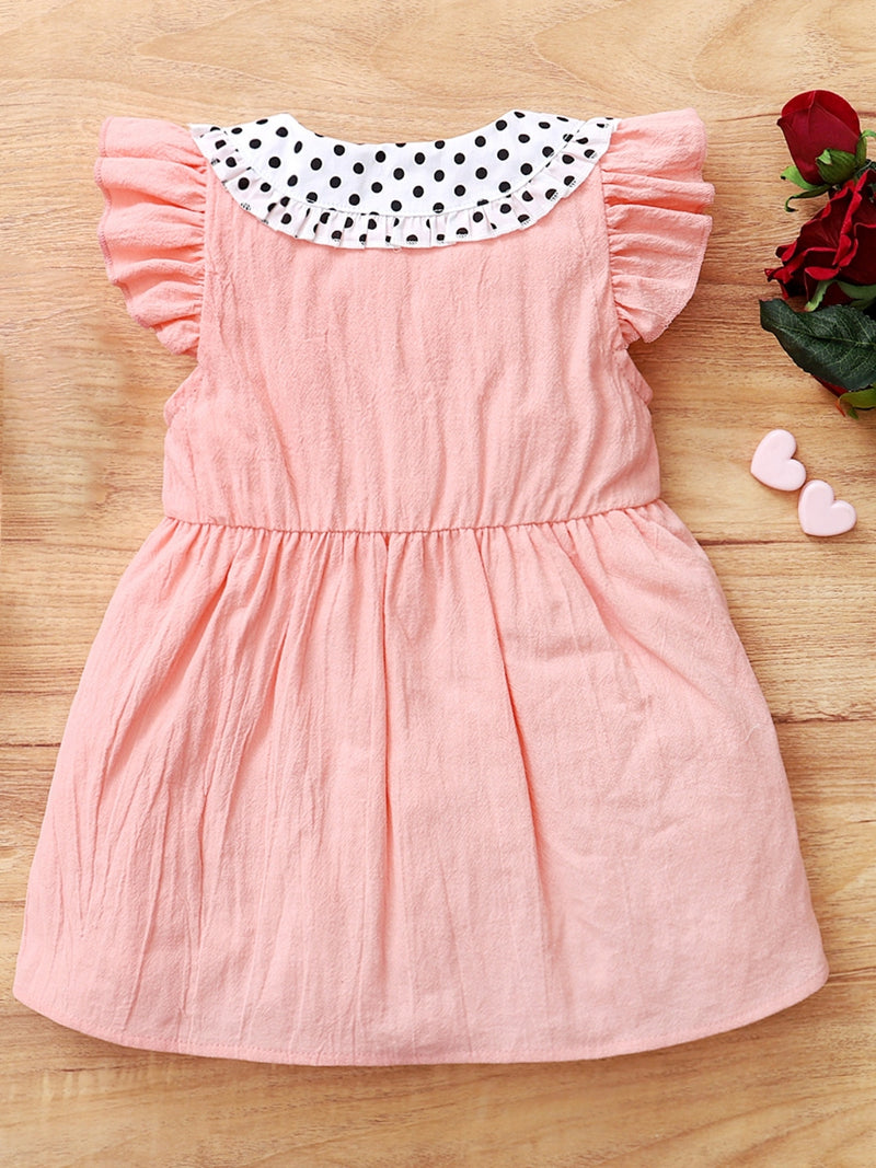 Children's Bow Peter Pan Collar Ruffle Sleeve Dress Girls dress Luxurious Weddings