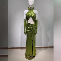 Elegant backless halterneck sexy sequined green bodycon Luxurious Weddings