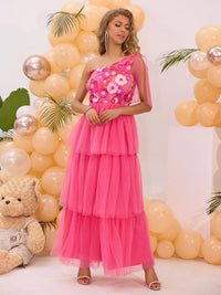 Embroidered Layered Single Shoulder Midi Dress Midi dresses Luxurious Weddings