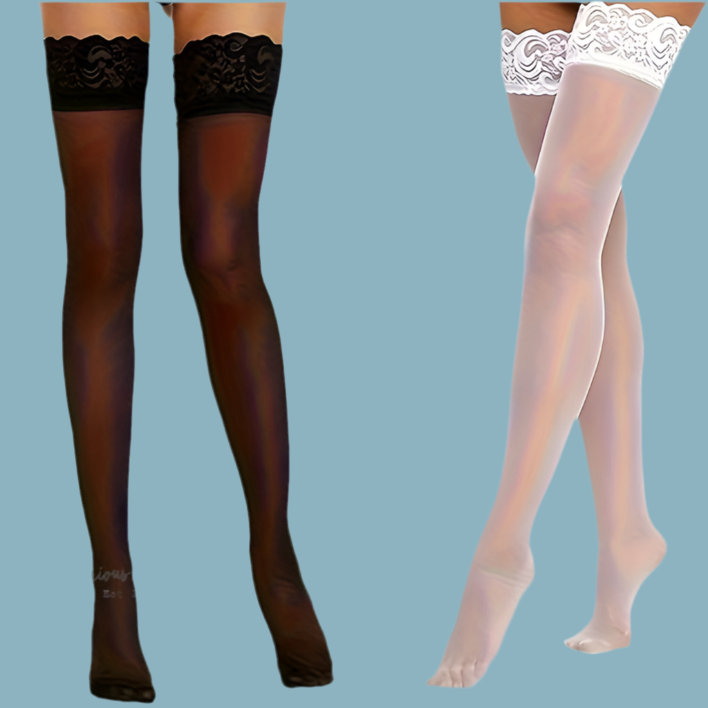 2 Paar halterlose Strümpfe mit Spitzenbesatz