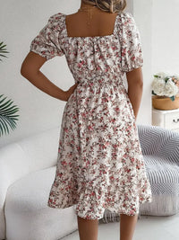 Ruffled Hem Floral Puff Sleeve Dress Dress Luxurious Weddings