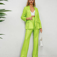 Striped Two-Piece Suit Jacket and Straight Leg Trousers Set woman's suit Luxurious Weddings