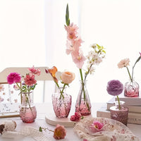 Mini Vintage Glass Bud Vase Set of 10 in Pink vases Luxurious Weddings
