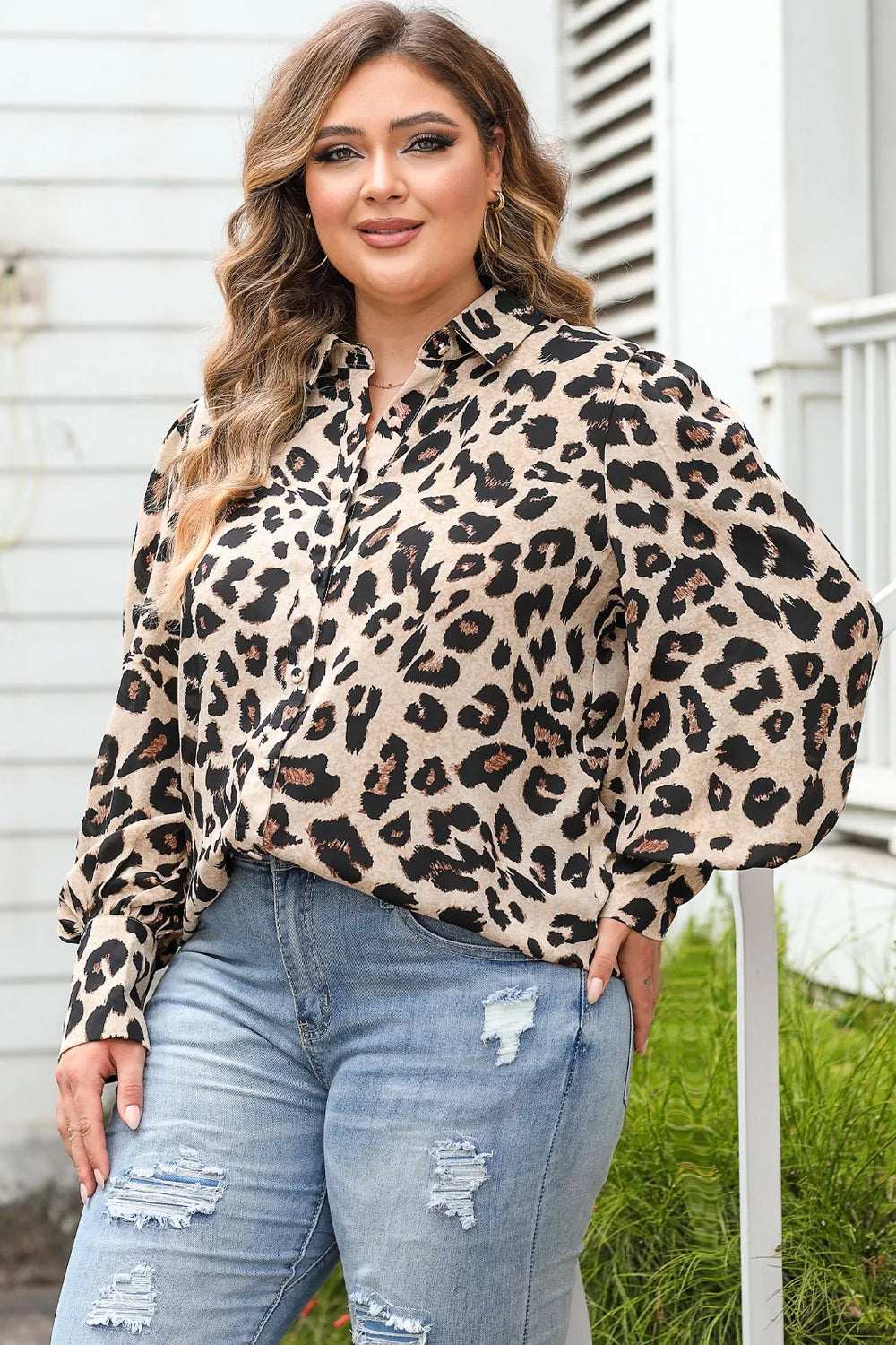 Plus Size Printed Long Sleeve Shirt Plus size blouse Luxurious Weddings