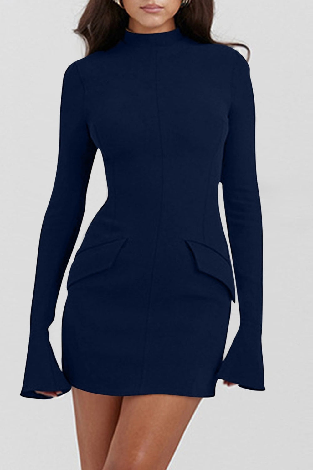 Mock Neck Long Sleeve Mini Dress Dresses/Mini Dresses Luxurious Weddings