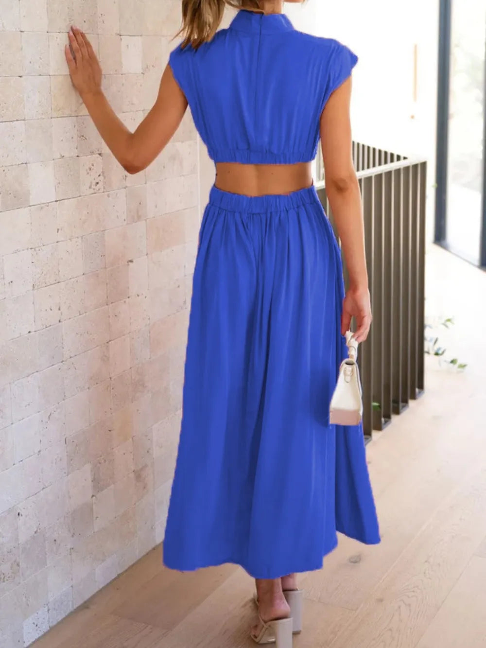 Cutout Mock Neck Sleeveless Ruched Dress Sleeveless dress Luxurious Weddings