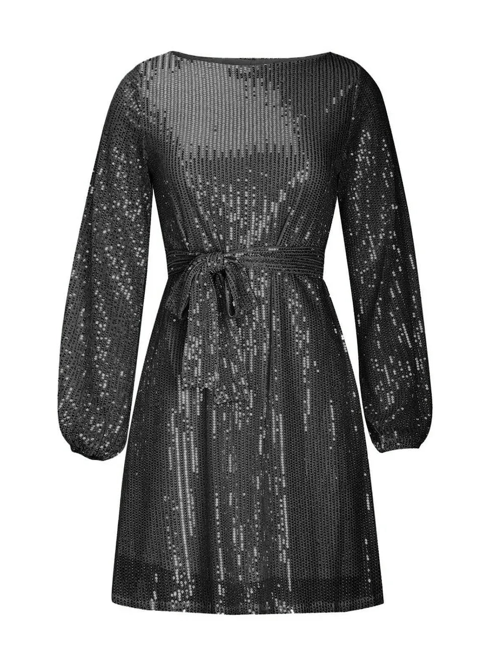 Sequin Tie Waist Long Sleeve Mini Dress Mini dress Luxurious Weddings