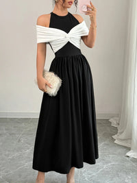 Twisted Contrast Cold Shoulder Midi Dress Mother of the Bride Luxurious Weddings