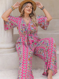 Plus Size Printed Half Sleeve Wide Leg Jumpsuit Plus size jumpsuit Luxurious Weddings