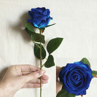 a person holding a blue rose in their hand