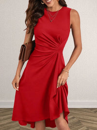 Ruched Round Neck Sleeveless Dress Midi dresses Luxurious Weddings