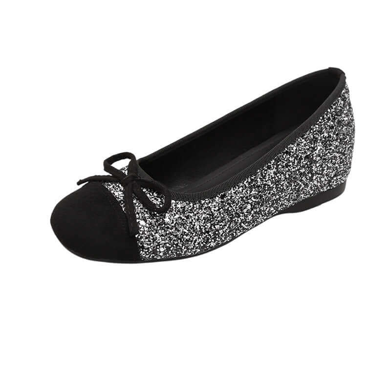 Bow Contrast Sequin Round Toe Slip-Ons flat shoes Luxurious Weddings