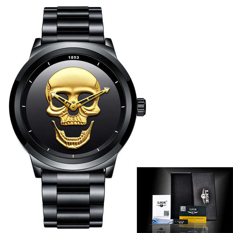 LIGE Simple Skull Stereoscopic Watch Watches Luxurious Weddings