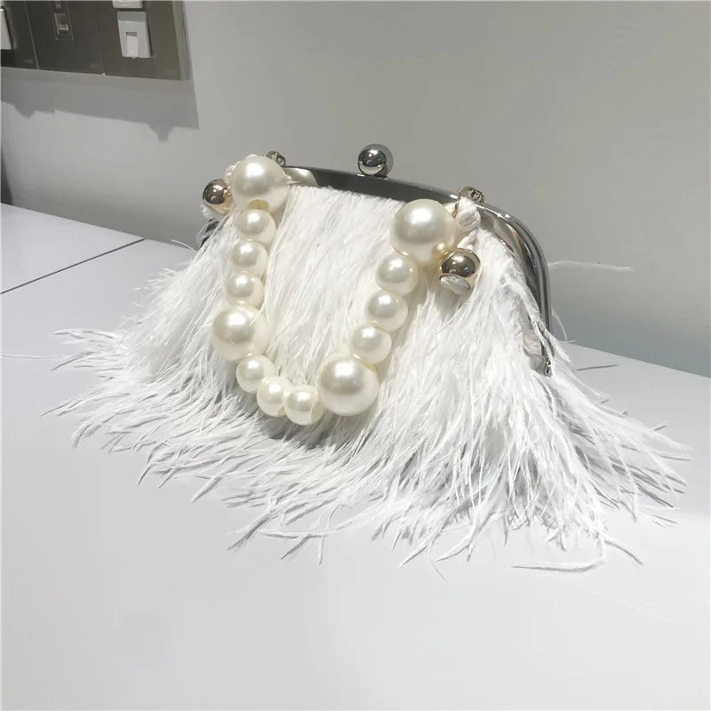 Feather Evening Crossbody Bag Pearl Handbags Luxurious Weddings