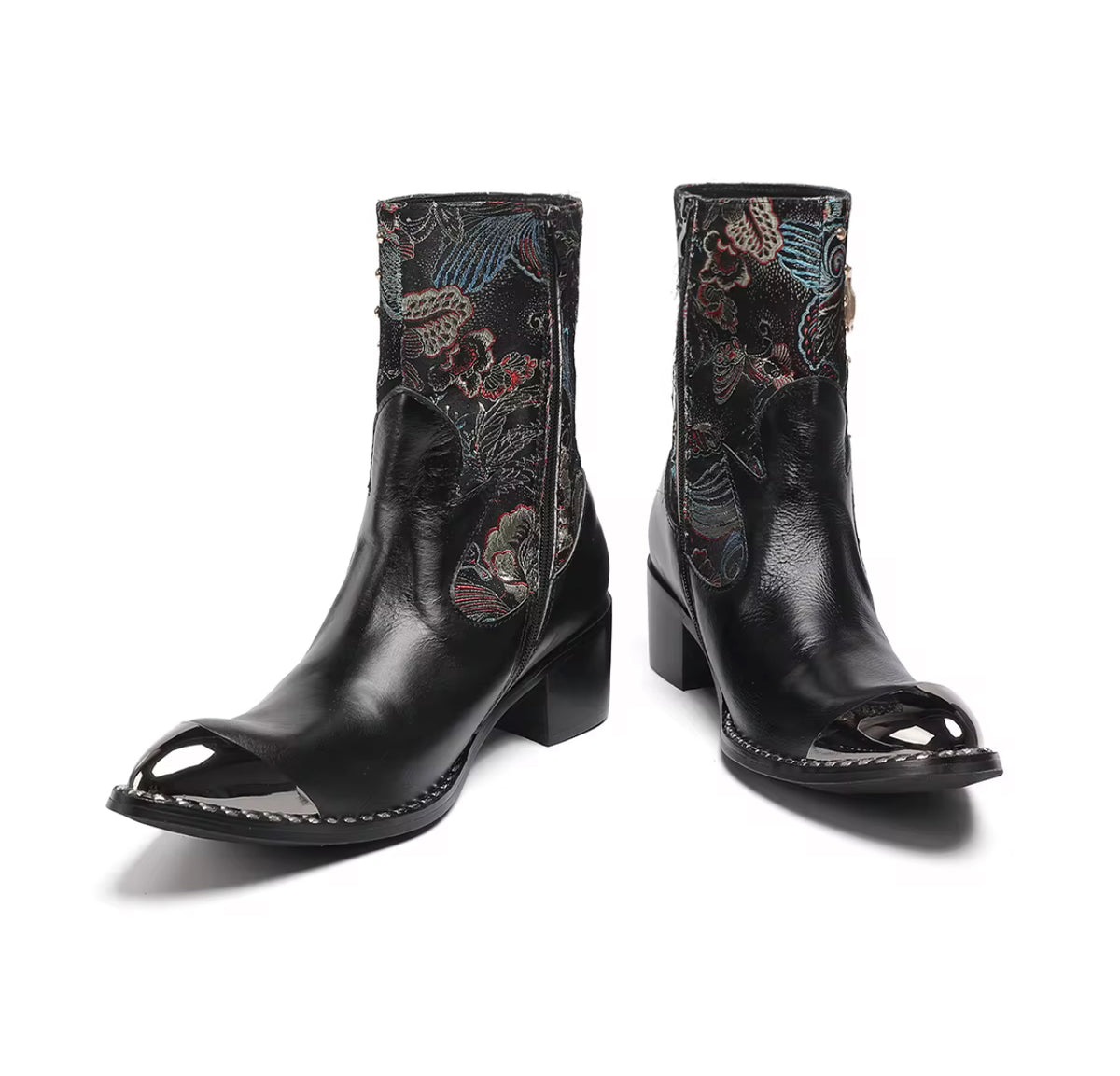 Men’s Black Floral Leather boots