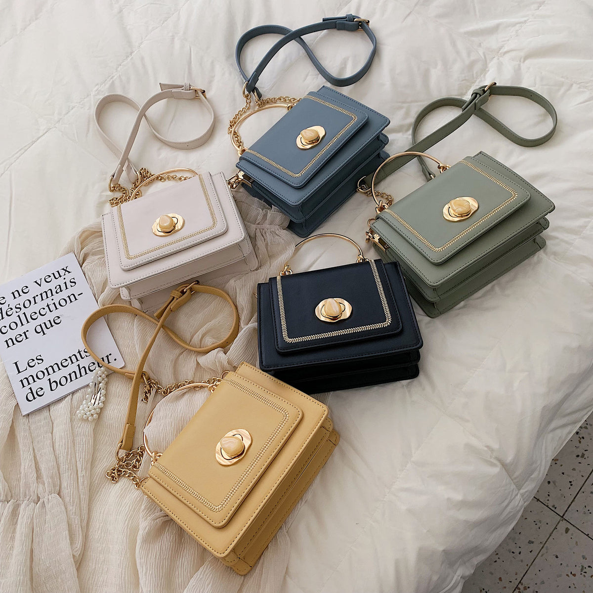 Luxurious women's leather mini crossbody bags in various colors, perfect for elegance at weddings and everyday use.