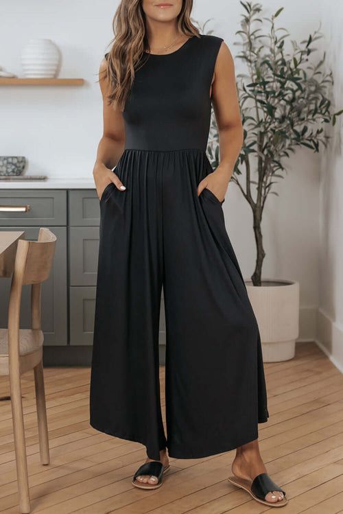 Black Open Back Wide Leg Jumpsuit Bottoms/Jumpsuits & Rompers Luxurious Weddings