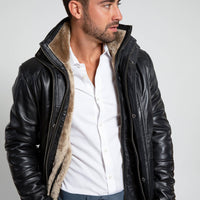 Men's Tiberius Premium Lambskin Leather Coat with Fur OUTERWEAR Luxurious Weddings