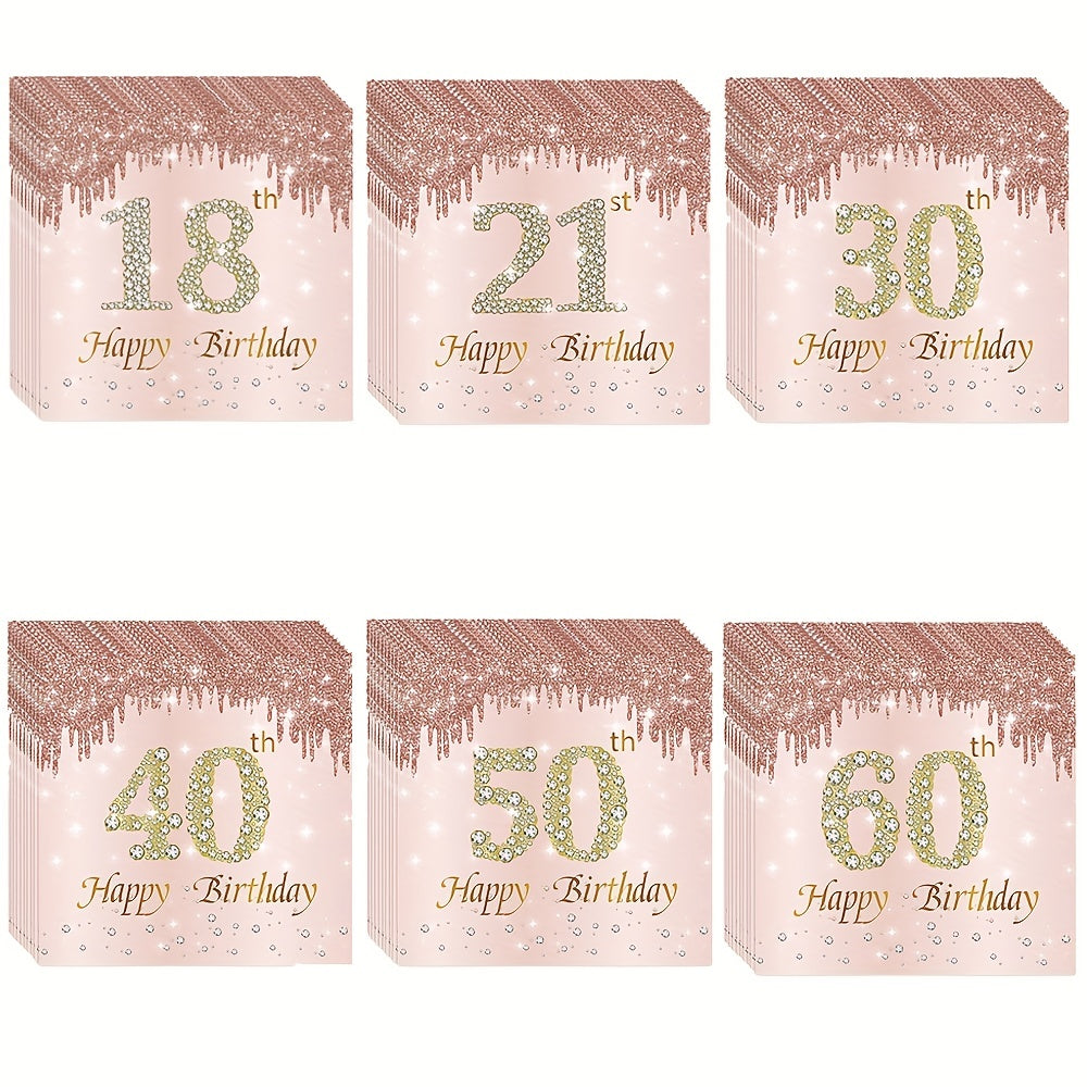 a number of pink and gold birthday cards