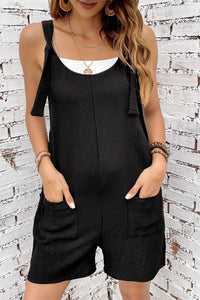 Black Adjustable Straps Pocketed Textured Romper Bottoms/Jumpsuits & Rompers Luxurious Weddings