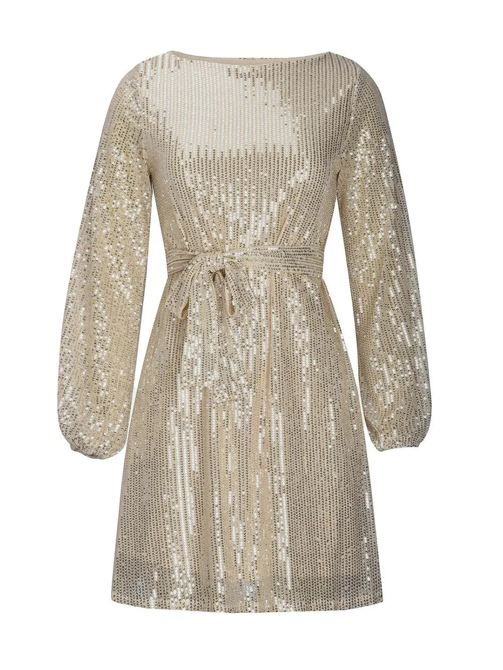 Sequin Tie Waist Long Sleeve Mini Dress Mini dress Luxurious Weddings