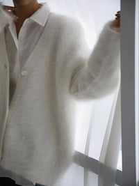 Fuzzy Button Down Long Sleeve Cardigan Sweater Luxurious Weddings