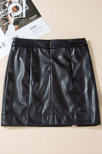 Black PU Leather Side Slits Slim Fit High Waist Mini Skirt Bottoms/Skirts & Petticoat Luxurious Weddings