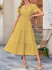 Tiered Notched Short Sleeve Dress summer dress Luxurious Weddings