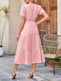 Tiered Notched Short Sleeve Dress summer dress Luxurious Weddings