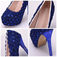 Lace Wedding Shoes Rhinestone Blue Lace Shoes rhinestone heels