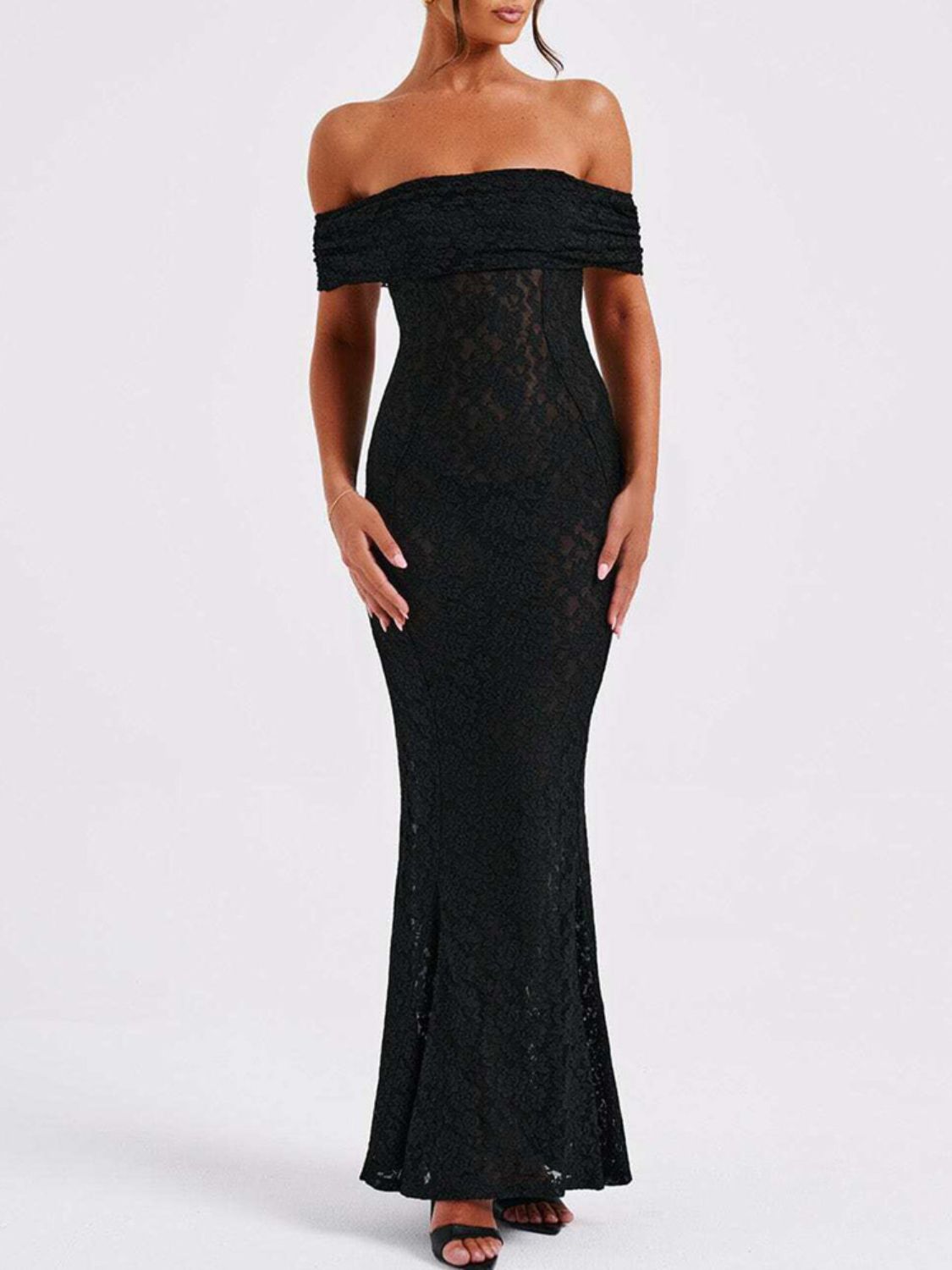 Devine Backless Lace Off-Shoulder Maxi Dress Ball Gown Luxurious Weddings