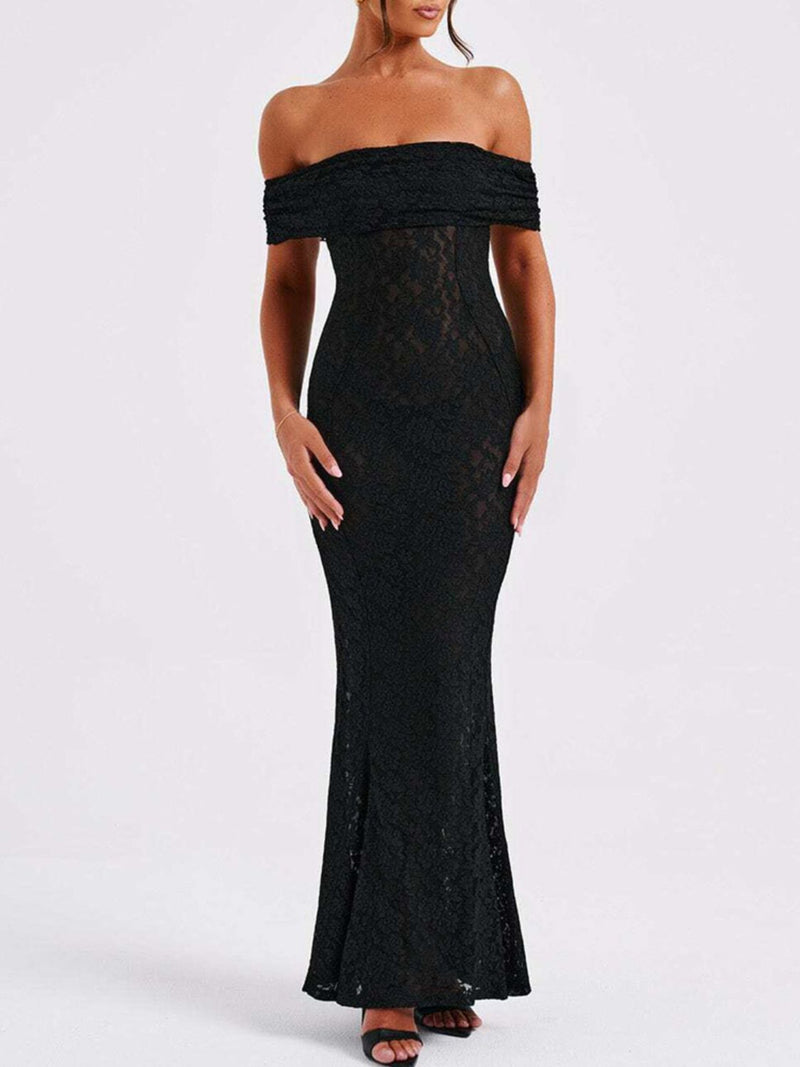 Devine Backless Lace Off-Shoulder Maxi Dress Ball Gown Luxurious Weddings