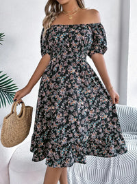 Ruffled Hem Floral Puff Sleeve Dress Dress Luxurious Weddings