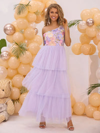 Embroidered Layered Single Shoulder Dress Midi dresses Luxurious Weddings