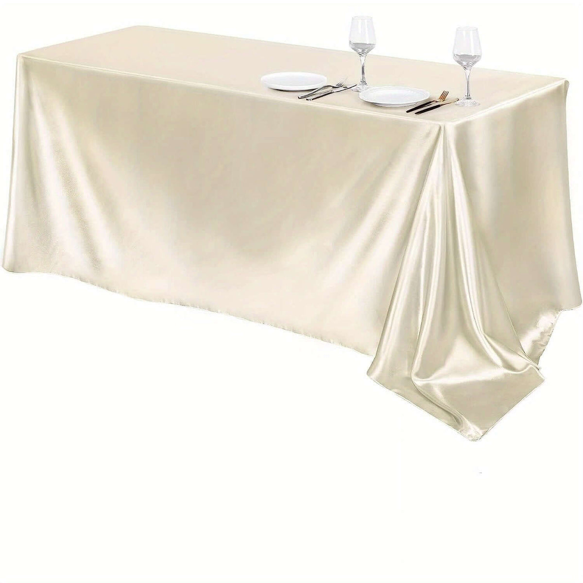 Elegant Golden Satin Tablecloth Overlay - 102 x 58\" Tablecloth Luxurious Weddings