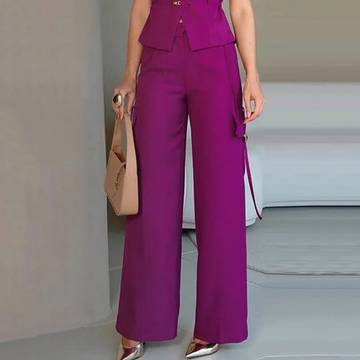 Sleeveless Polo Collar Solid Color Casual Two-piece Suit suit Luxurious Weddings