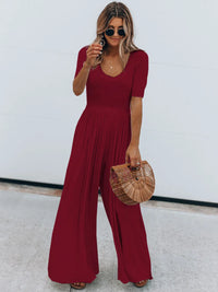 Scoop Neck Short Sleeve Jumpsuit Jumpsuit Luxurious Weddings