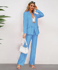 Striped Two-Piece Suit Jacket and Straight Leg Trousers Set woman's suit Luxurious Weddings