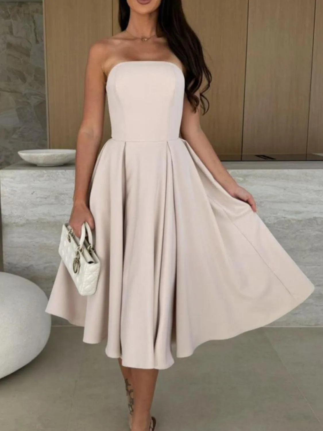 Solid Color Tube Midi Dress Summer Dress Luxurious Weddings