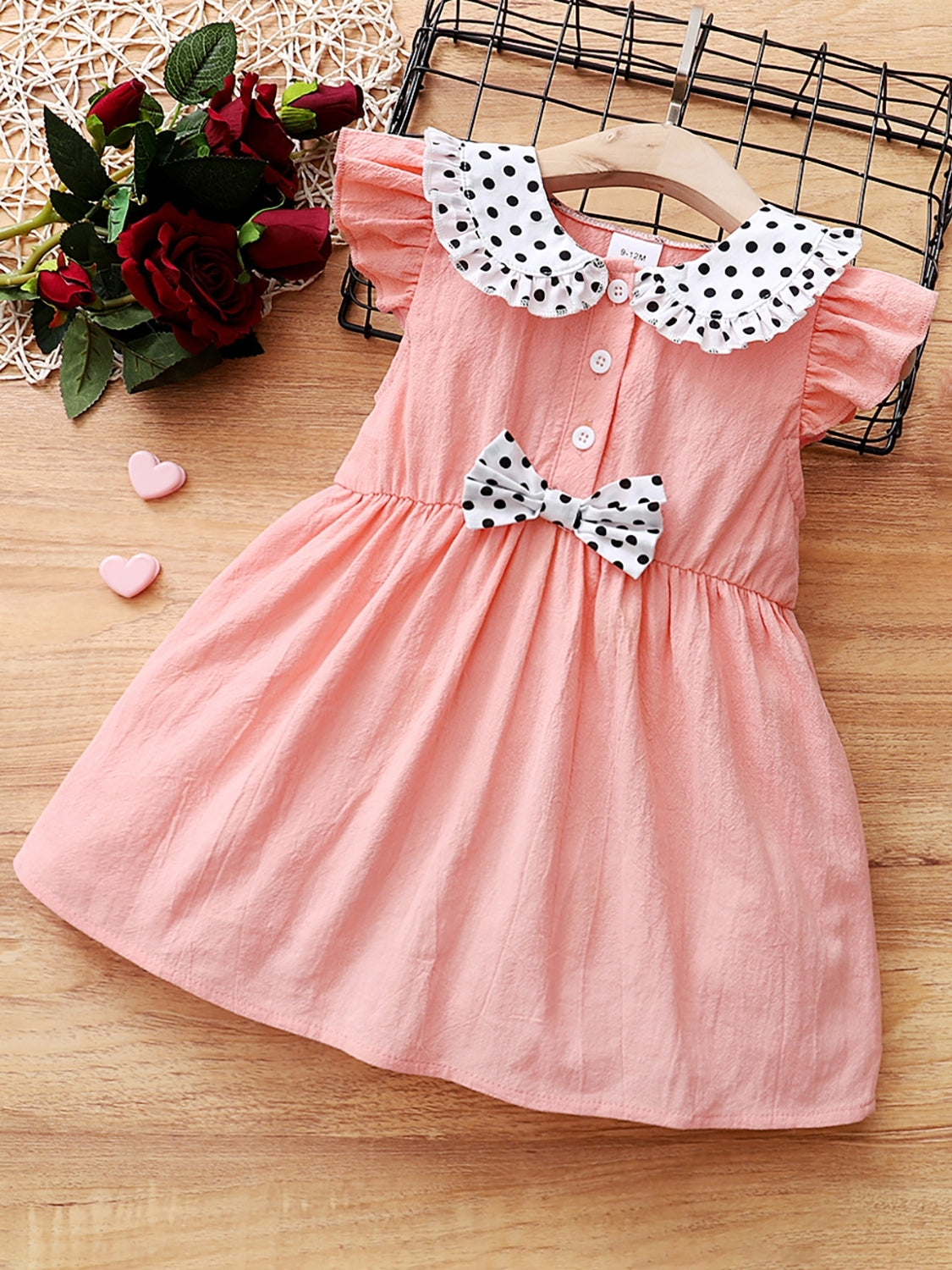 Children's Bow Peter Pan Collar Ruffle Sleeve Dress Girls dress Luxurious Weddings