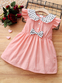 Children's Bow Peter Pan Collar Ruffle Sleeve Dress Girls dress Luxurious Weddings
