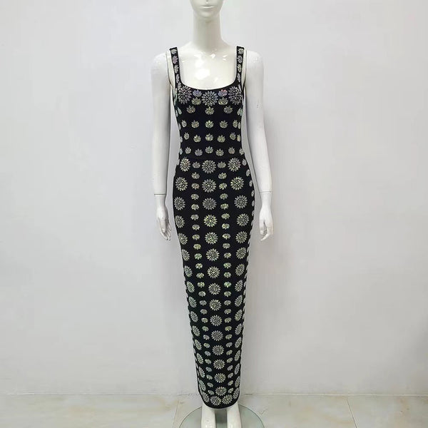 V-neck suspender with diamond embellishment, high-end dress