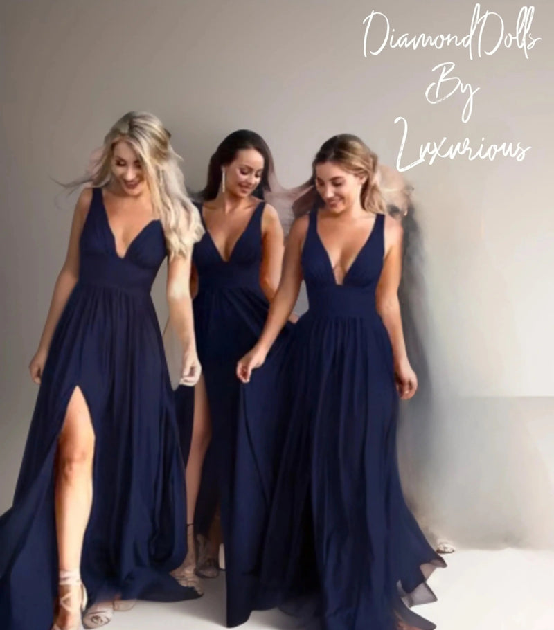 Navy Blue Maxi Dress Bridesmaid Dresses Luxurious Weddings