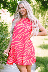 Pink Zebra Stripe Printed Ruffle Trim Pocketed Dress Dresses/Mini Dresses Luxurious Weddings