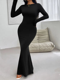 Devine Backless Round Neck Long Sleeve Maxi Dress wedding dress Luxurious Weddings