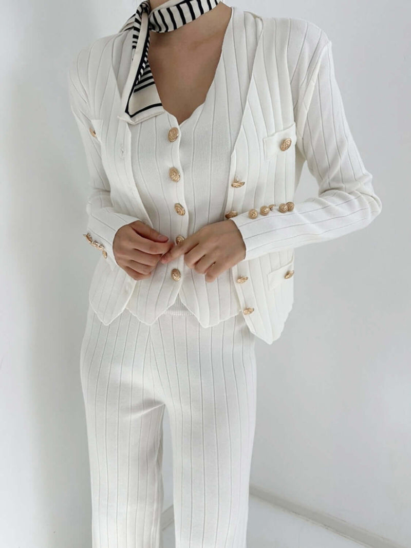 V-Neck Tank, Cardigan and Pants Three-Piece Sweater Set Matching Sets Luxurious Weddings