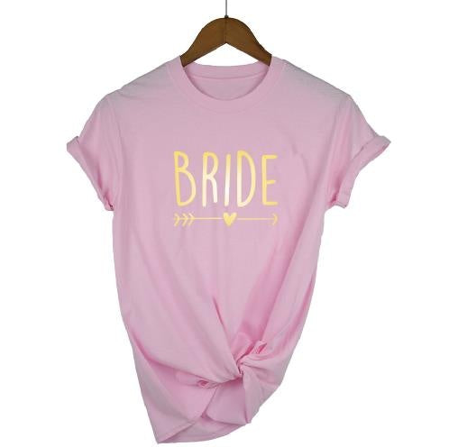 a pink t - shirt with the word bride printed on it