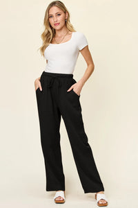 Double Take Full Size Texture Drawstring Straight Pants Pants Luxurious Weddings