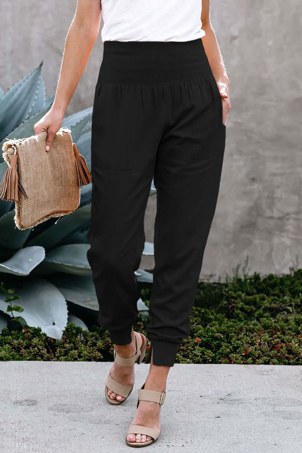 Black Pocketed Casual Joggers Bottoms/Pants & Culotte Luxurious Weddings